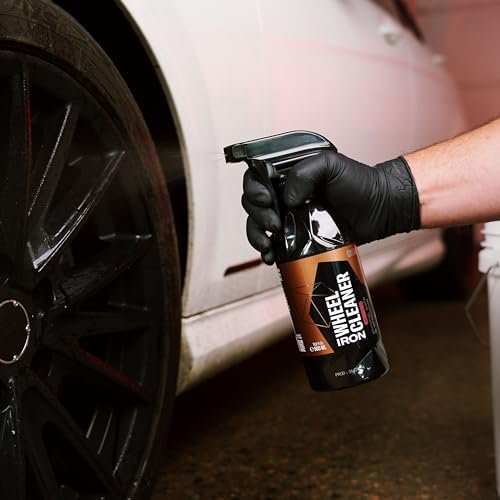 Visual purple color reaction of Gyeon wheel cleaner on brake dust
