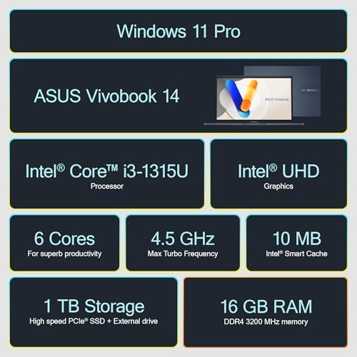 Asus Vivobook 14 laptop with 14 inch Full HD display