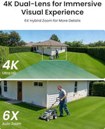 Reolink dual lens security camera displaying 6X hybrid zoom tracking functionality