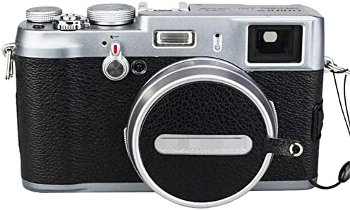 Jw camera lens cap protector installed on a silver Fujifilm X100VI camera setup