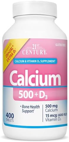 21st Century Calcium 500 Plus Extra D3 supplement facts nutritional panel label