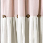Top header view of the twelve reinforced buttonholes on the Lush Decor linen curtain.