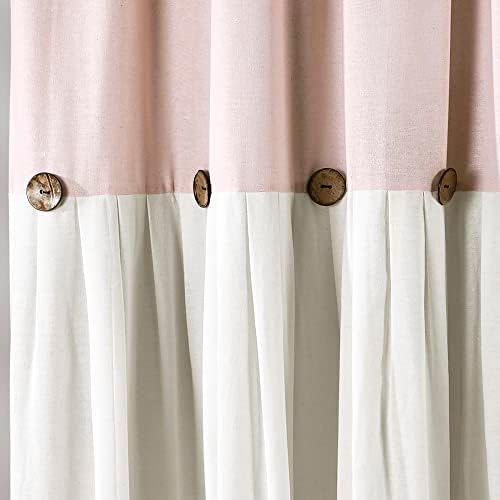 Top header view of the twelve reinforced buttonholes on the Lush Decor linen curtain.