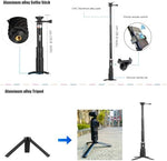 Aluminum alloy selfie stick extension pole alongside extendable mini tripod stand.