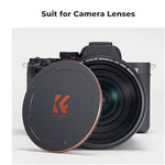 K&F Concept 2-in-1 magnetic metal lens cap detached next to professional camera setup