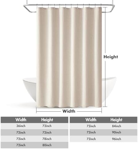 Full ninety inch long neutral cream shower curtain set installed over a premium home bathtub setup.