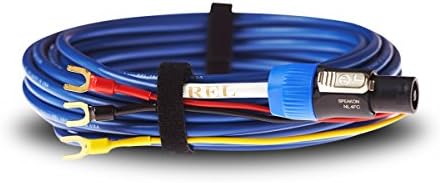 Close up of the Neutrik Speakon connector on the REL Bassline Blue cable
