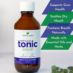 Top view of the Dental Herb Company herbal oral rinse showing secure packaging and authentic branding.