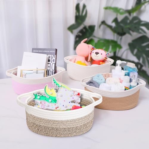 ABenkle cotton rope basket showcasing the two tone white and brown weave