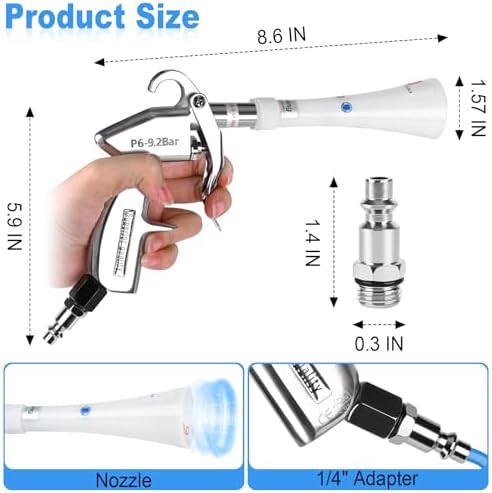 Phepetroll high pressure car cleaning tool with tapered nozzle for deep interior dusting