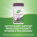 Side angle of Nature's Way Pycnogenol dietary supplement bottle showing allergen free icons.