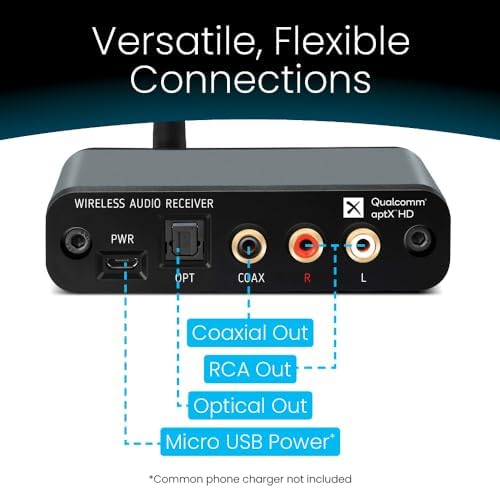 BluDento audio system adapter connected to a traditional home theater amplifier setup.