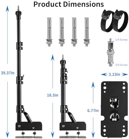 Selens triangular wall mounted light stand supporting an attached overhead video softbox inside a modern production room.
