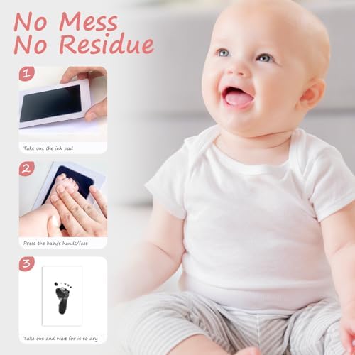 Newborn infant foot pressing against the mess free inkless frame