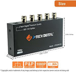 Rear view of J-Tech Digital splitter showing four simultaneous output BNC ports for multiple monitor connections.