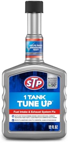 STP concentrated engine treatment bottle highlighting emissions reduction benefits