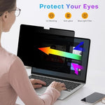 OMOTON blue light blocking filter shielding eyes from harmful screen emissions during work.