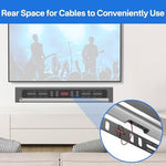 Premium steel speaker mount installed directly underneath a large flat screen television