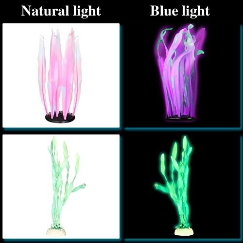 Close up view of the flexible fish safe mushroom and lotus leaf aquarium ornaments from Frienda