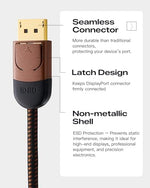 Detailed shot highlighting the durable nylon braiding of the Zeskit 80Gbps gaming monitor cable.