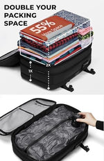 AirVault Ventures imported travel backpack showing the built-in TSA approved combination lock and laptop compartment.