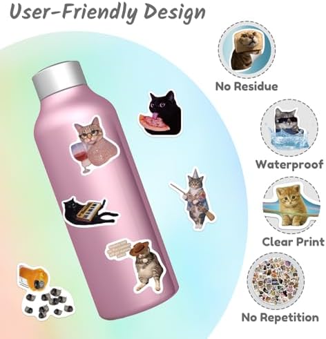 Close up view of cute kitten meme stickers and kawaii designs