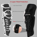 WEWAYSTEP cycling leg protectors highlighting the quick release elastic strap adjustment system