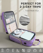Arcoyard rolling laptop bag purple showing extended ergonomic handle and leather grip