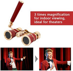 Compact red opera telescope showing the twenty-five millimeter objective lenses clearly
