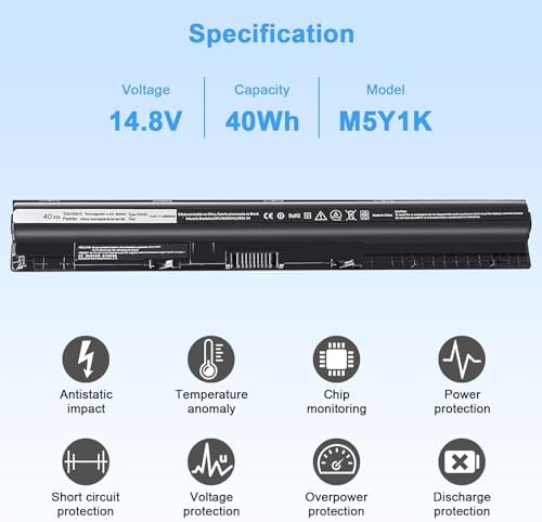 Ymawetia 14.8 Volt 40 Watt Hour battery showing the connection pins and model specifications label.