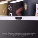 A finger sliding the plastic privacy shield open and closed to reveal and hide the underlying tablet front camera