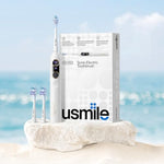 Usmile Y10 PRO sonic toothbrush handle close up highlighting the digital interface and power button.
