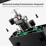 Fosi Audio P4 adjustable gain switch close up displaying three six and nine decibel settings.