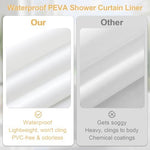 Clear PVC free PEVA liner separating from the textured white outer shower curtain