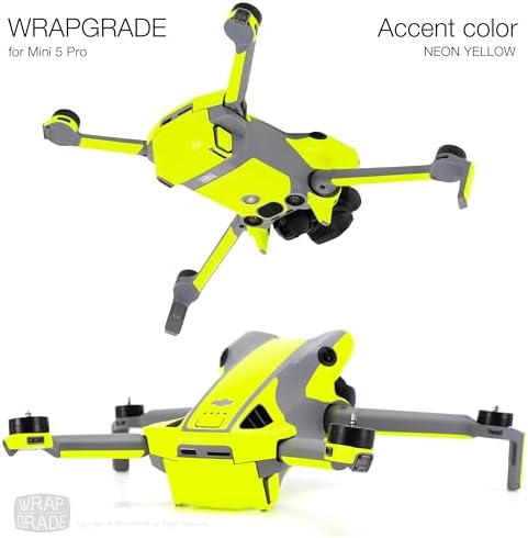 Close up view of the bottom and battery section of a drone wrapped in WRAPGRADE Neon Yellow accent skin