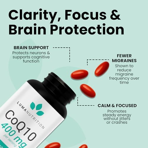 Luma Nutrition high potency coenzyme Q10 antioxidant defense supplement bottle side view