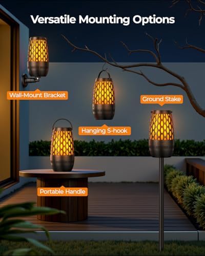 Multiple multi-synced wireless speakers placed around an outdoor cafe seating area providing surround sound.