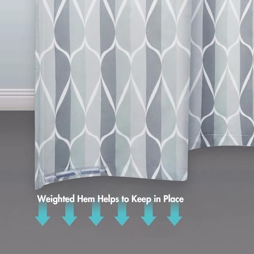 Gelbchu weighted hem shower curtain bottom view showing straight hang stability