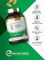 Side profile of Carlyle Vitamin E 120 quick release softgels bottle