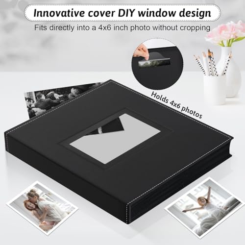 Popotop 4x6 memory book open displaying black inner pages with slip in sleeves