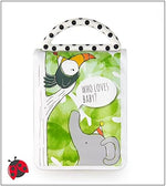 Sassy developmental photo album pages displaying bold visual acuity graphics for newborns.