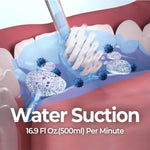 The complete kit of the Bluereo G100 suction toothbrush including the body, tubes, foldable bottle, and travel pouch.
