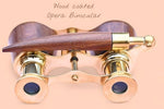 Sifaat World antique style lorgnette binoculars showing the foldable side handle extended