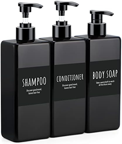 Segbeauty 3pcs Shower Refillable Dispenser, 16.9oz Empty Pump Press Bottles with Labels, 500ml Plastic Soap Dispenser for Bathroom Shower Containers for Body Wash Shampoo Conditioner Lotion Black - Image 2