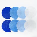 Close up view of the high quality felt material texture on the gradient blue party spirals.