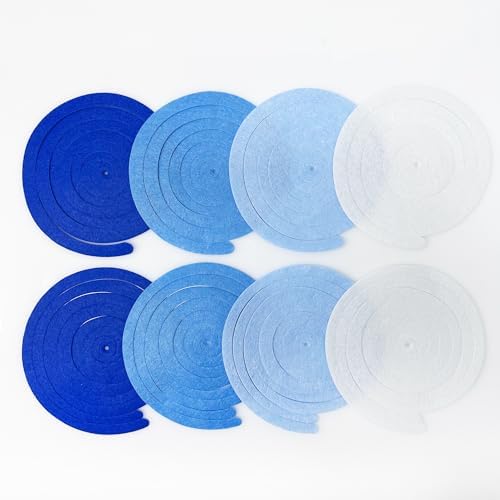 Close up view of the high quality felt material texture on the gradient blue party spirals.