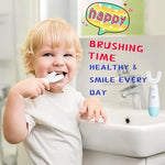 Meqtpomy battery powered kids toothbrush with the two included replacement brush head pieces.