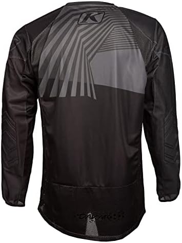 Rear view of the athletic fit KLIM Men's Dakar motorcycle jersey in dimension black