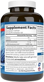 Carlson Elite DHA Gems 60 Softgels nutritional facts and ingredients label detailing 1000mg DHA concentration