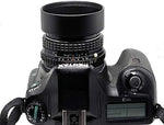Fotasy lens hood with 58mm center-pinch cap attached